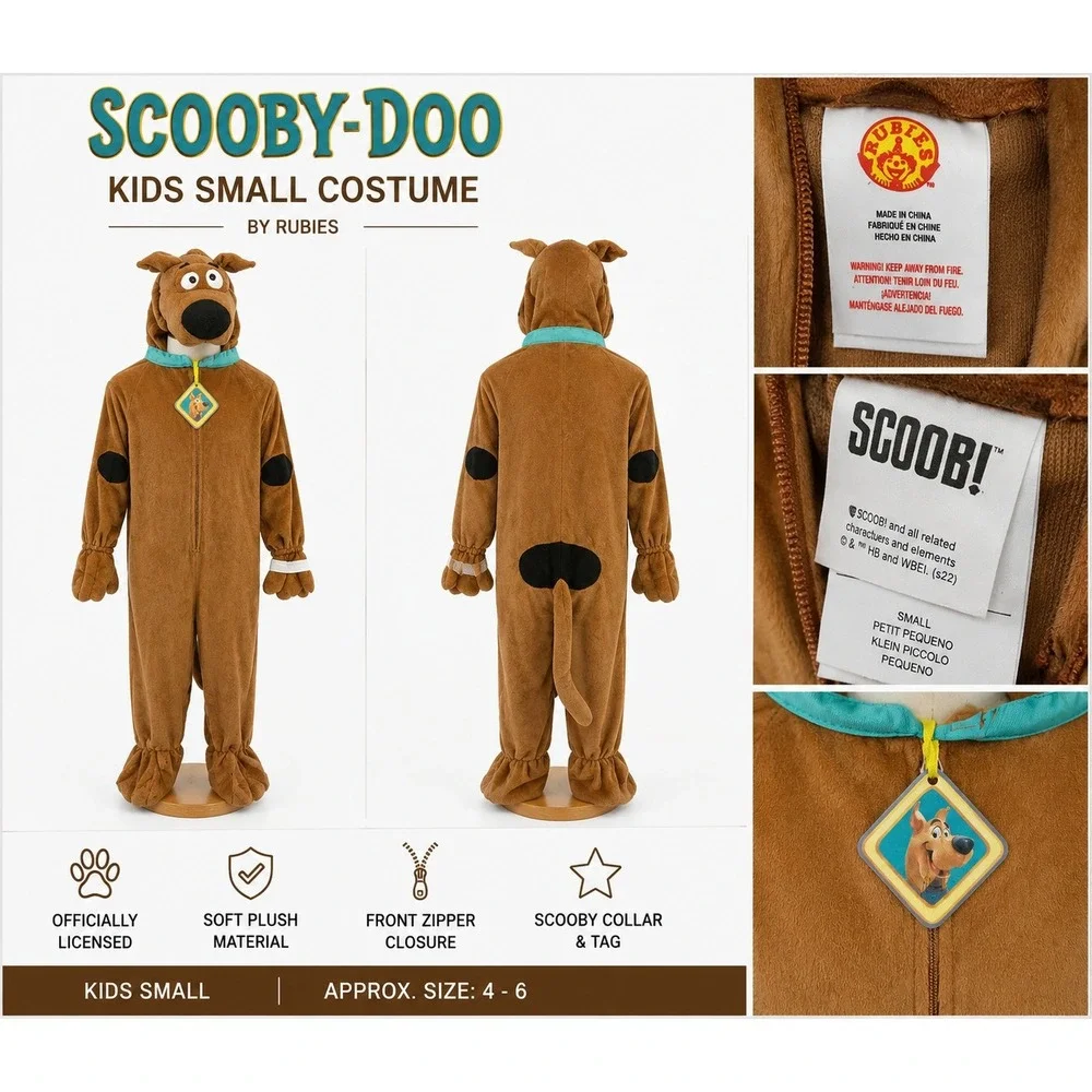 Rubies Scooby-Doo Kids Small 4-6 Plush Costume Jumpsuit Brown Mystery Machine
